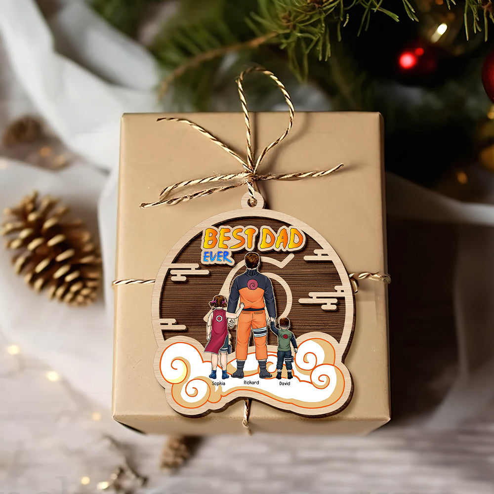 Personalized 'Best Dad Ever' Anime Inspired Wood Ornament Ornament PopCulturePrints