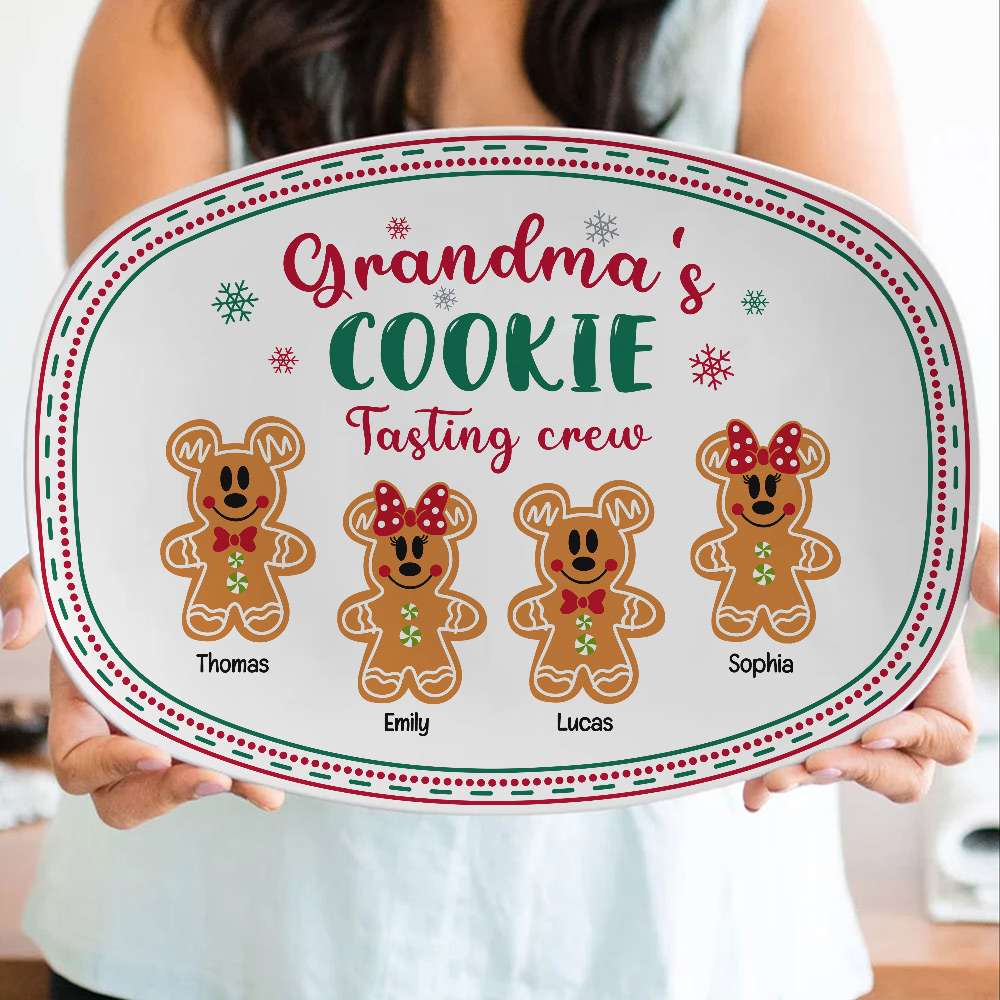 Personalized Grandma's Cookie Tasting Crew Plate - Custom Gingerbread Grandkids Christmas Gift