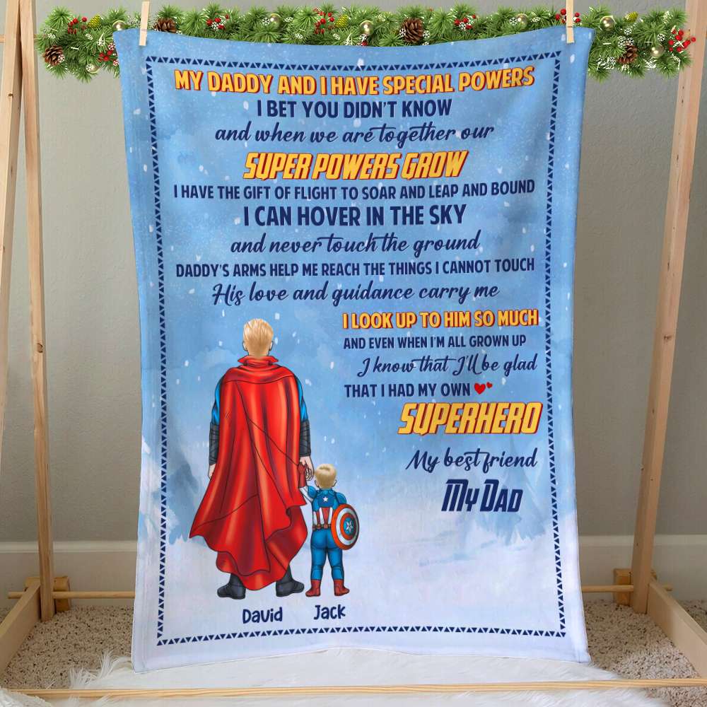 Personalized Superhero Dad and Child Blanket