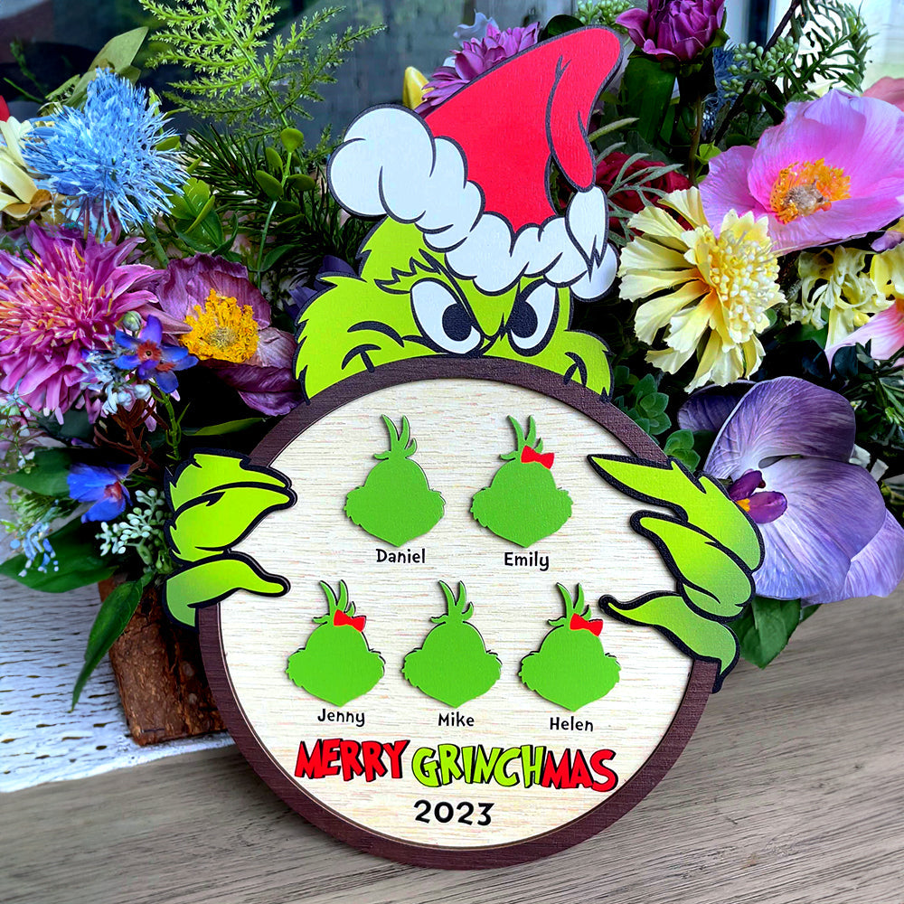 Personalized Grinch Family Christmas Wood Sign - Custom Holiday Decor Wood Sign PopCulturePrints