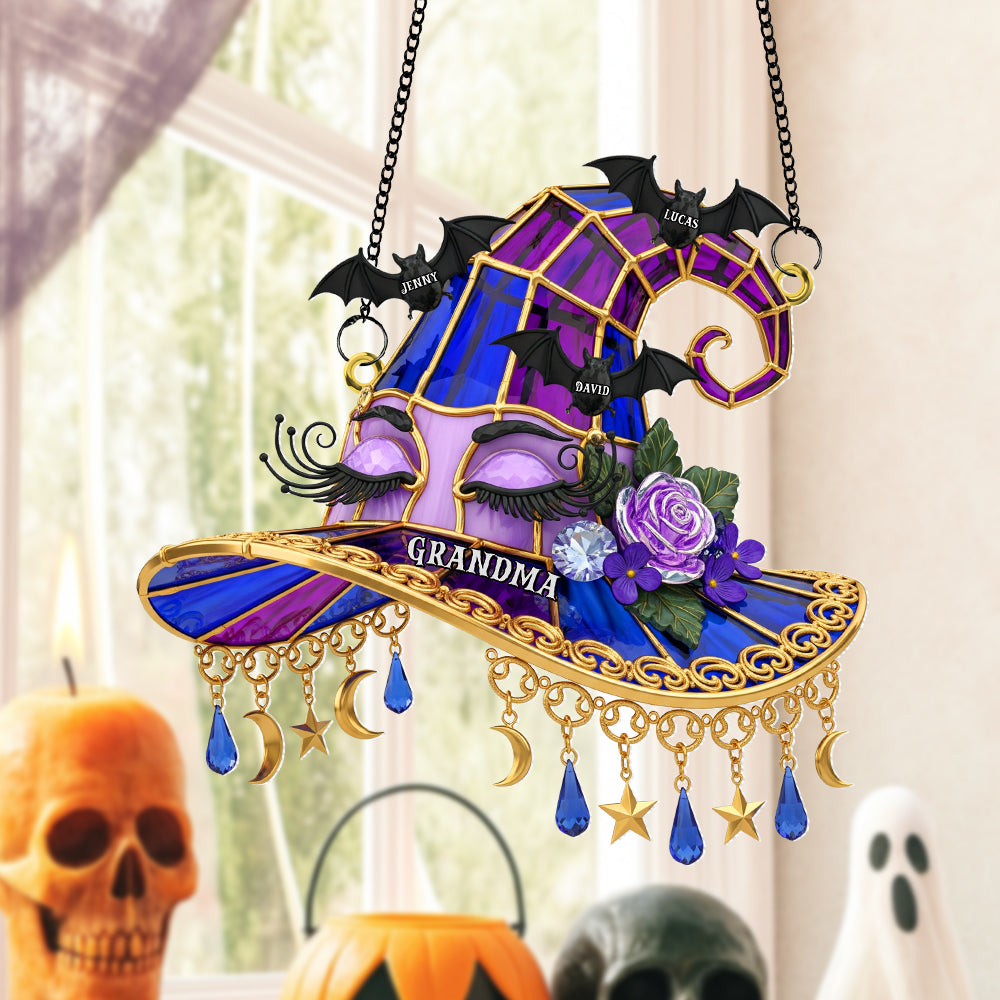 “A Magical Touch for Grandma” - Witch Hat Personalized Suncatcher Ornament Ornament PopCulturePrints