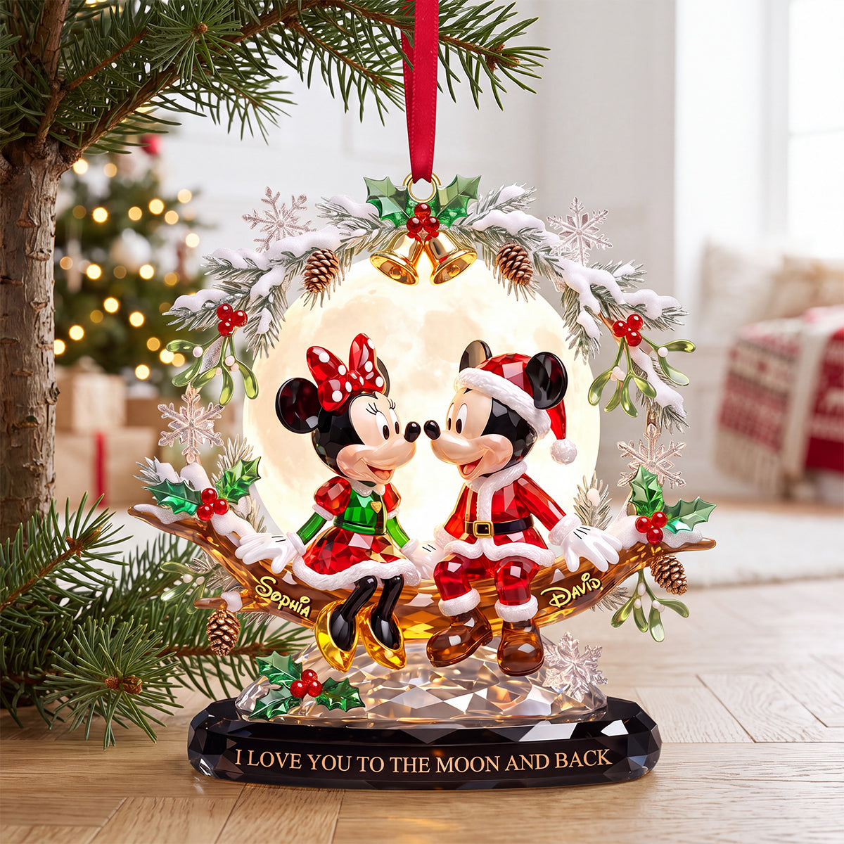 I Love You to the Moon and Back - Cute Cartoon Couple Christmas Ornament - Personalized Gift