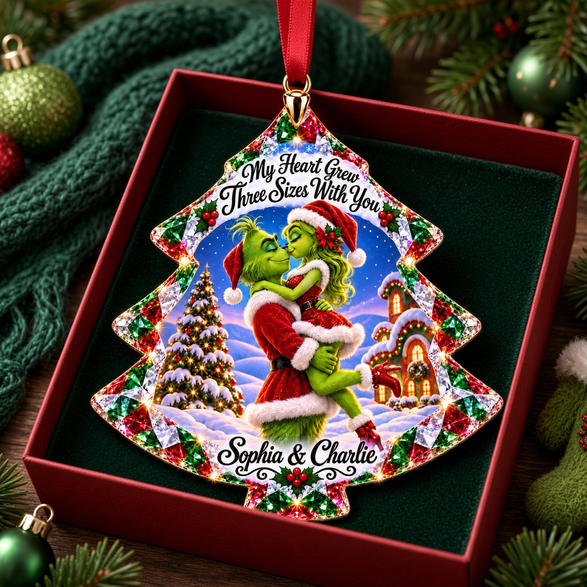 My Heart Grew Three Sizes With You - Romantic Couple Christmas Ornament Ornament PopCulturePrints