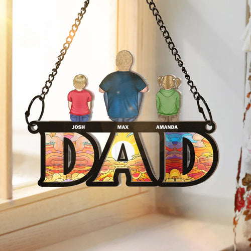 “A Dad’s Love is Forever” - Personalized Window Hanging Suncatcher Ornament - Custom Gift for Dad, Grandpa & Family Suncatcher Ornament PopCulturePrints