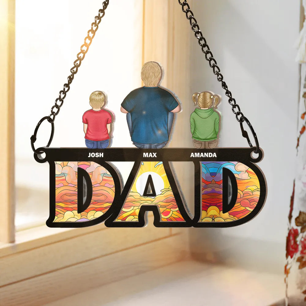 “A Dad’s Love is Forever” - Personalized Window Hanging Suncatcher Ornament - Custom Gift for Dad, Grandpa & Family Suncatcher Ornament PopCulturePrints