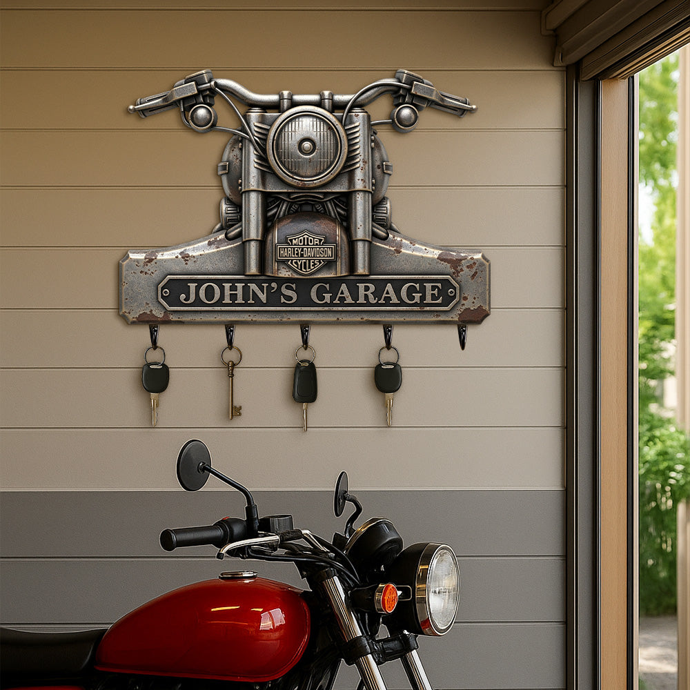 "Rev Up Your Passion!" - Personalized Motorcycles Garage Key Hanger - Gift for Motor Lovers Wood Sign PopCulturePrints