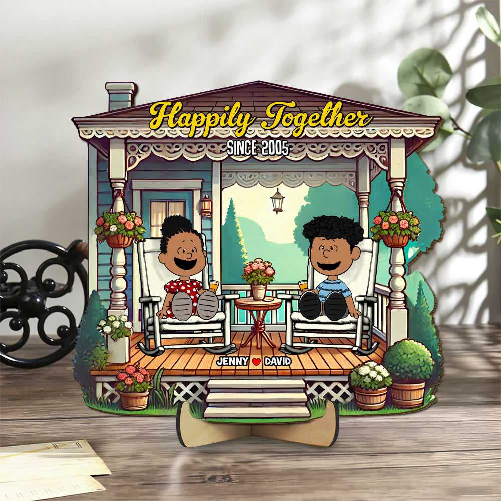 Personalized Couple's Porch Sign - Happily Together Since 2005 Wood Sign PopCulturePrints