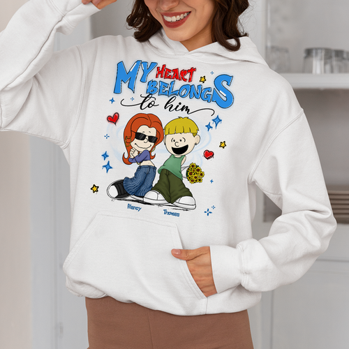 Personalized Y2K Style Couple Hoodie – My Heart Belongs to Him Shirts PopCulturePrints