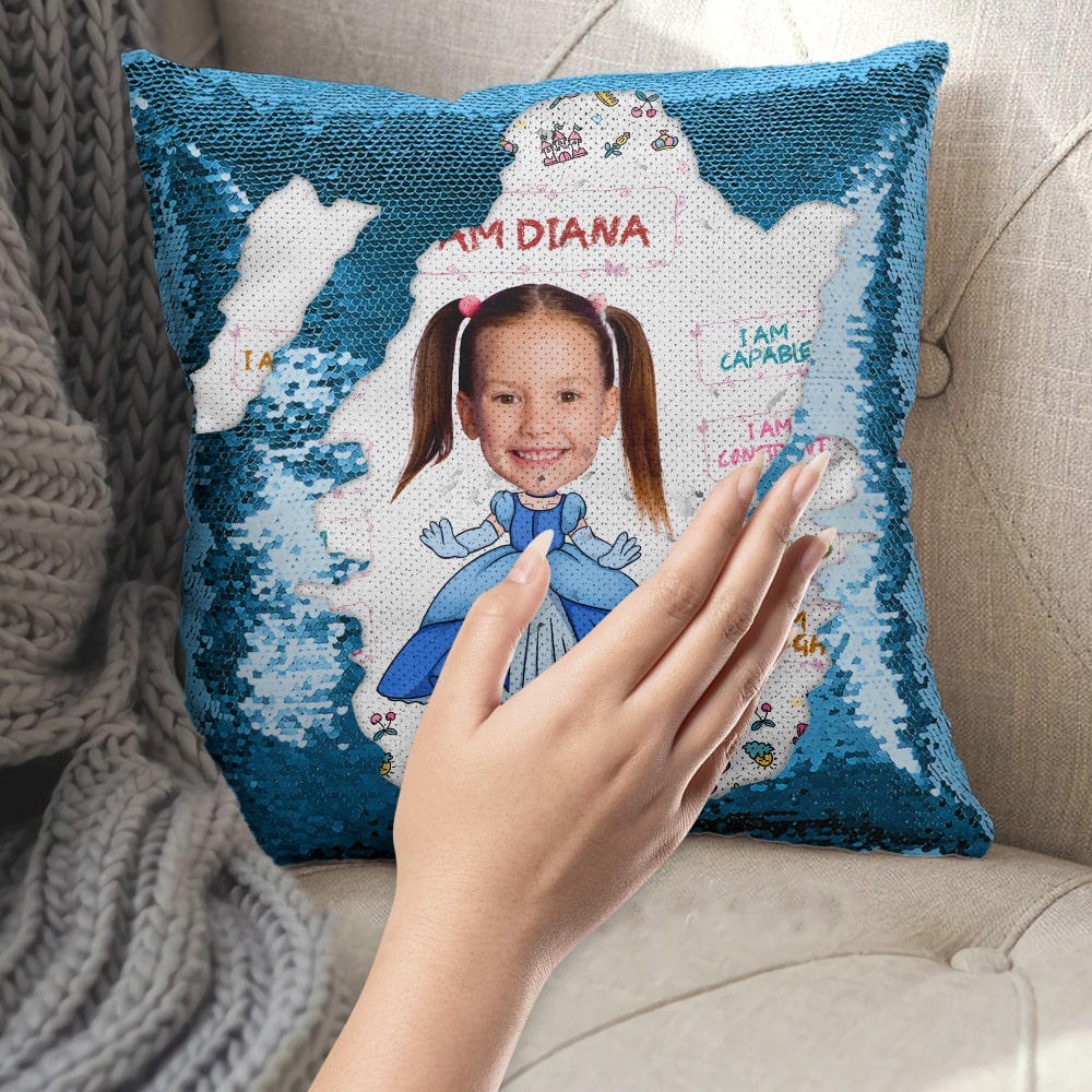 Personalized Princess Glitter Pillow - Custom Kid's Face Pillow PopCulturePrints