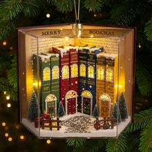 Load image into Gallery viewer, “Celebrate the Magic of Reading” - Book Town In A Jolly Christmas Night Acrylic Ornament, Personalized Gift for Book Lovers Ornament PopCulturePrints
