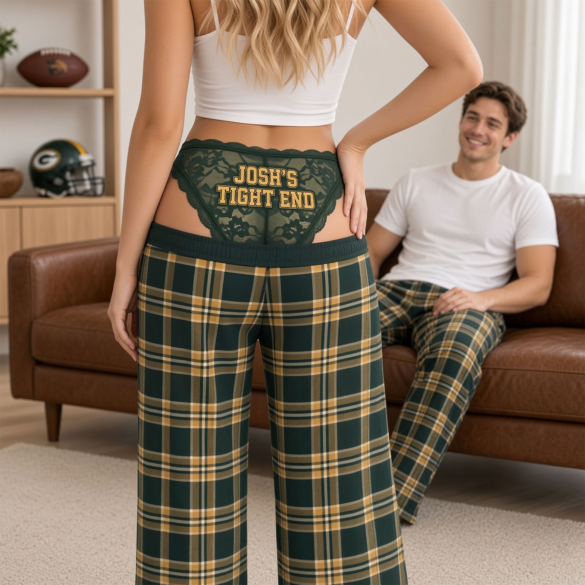 Love in the Game: Custom Rivalry Game Couple Pajama Pants for Sport Lovers Pajama Pant PopCulturePrints