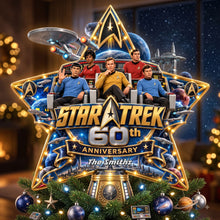 Load image into Gallery viewer, "Celebrate 60 Years of Adventure!" - Personalized Star Trek 60th Anniversary Cosmic Tree Topper - Unique Gift for Family &amp; Friends Ornament PopCulturePrints
