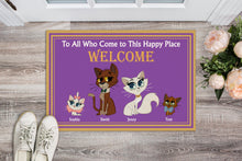 Load image into Gallery viewer, Personalized Family Cat Doormat - Welcome to Our Happy Place Doormat PopCulturePrints
