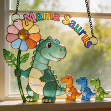 Load image into Gallery viewer, Mama-saurus &amp; Her Tiny Roar Crew Suncatcher - Unique Personalized Gift for Moms, Grandmas, and More! Ornament PopCulturePrints
