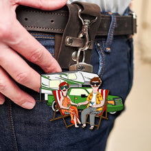 Load image into Gallery viewer, Camping Adventures Await - Personalized Keychain for Couples Keychains PopCulturePrints
