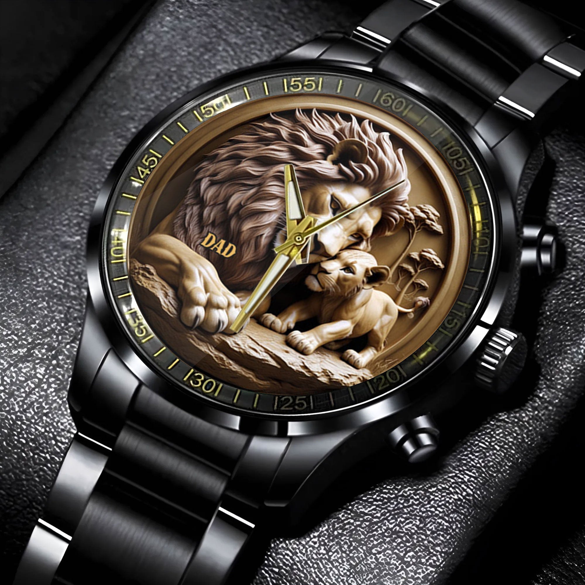 With Love from the Heart, A Timeless Gift - Lion Dad Men's Watch - Personalized Gift for Dad Men's Watch PopCulturePrints
