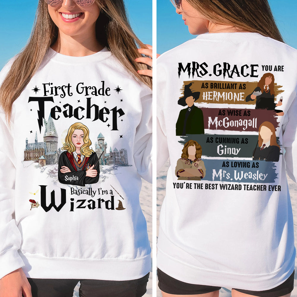 Personalized First Grade Teacher Wizard T-Shirt