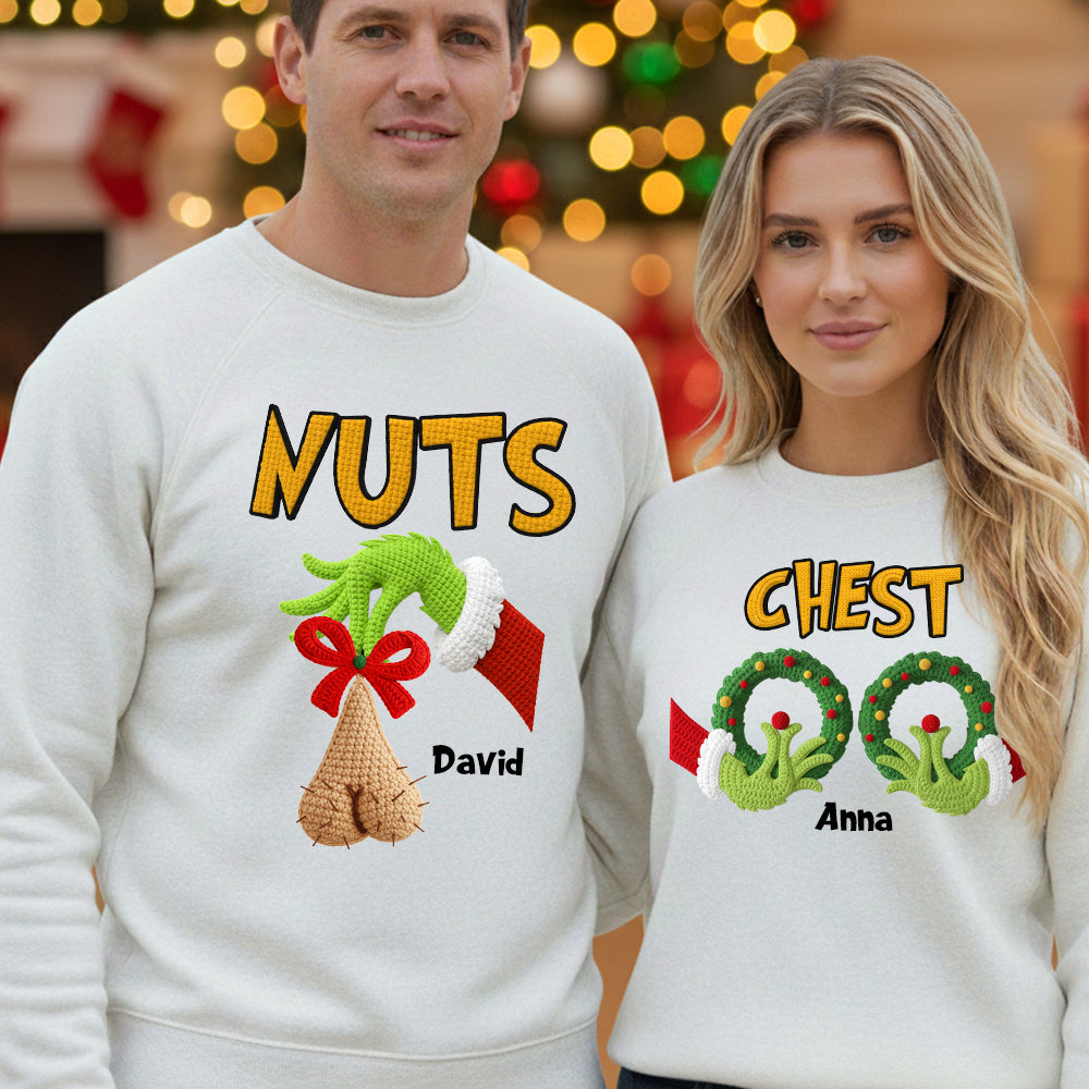 “Chestnuts and Wreaths: A Funny Christmas Design” - Personalized Couple Christmas Shirts Shirts PopCulturePrints
