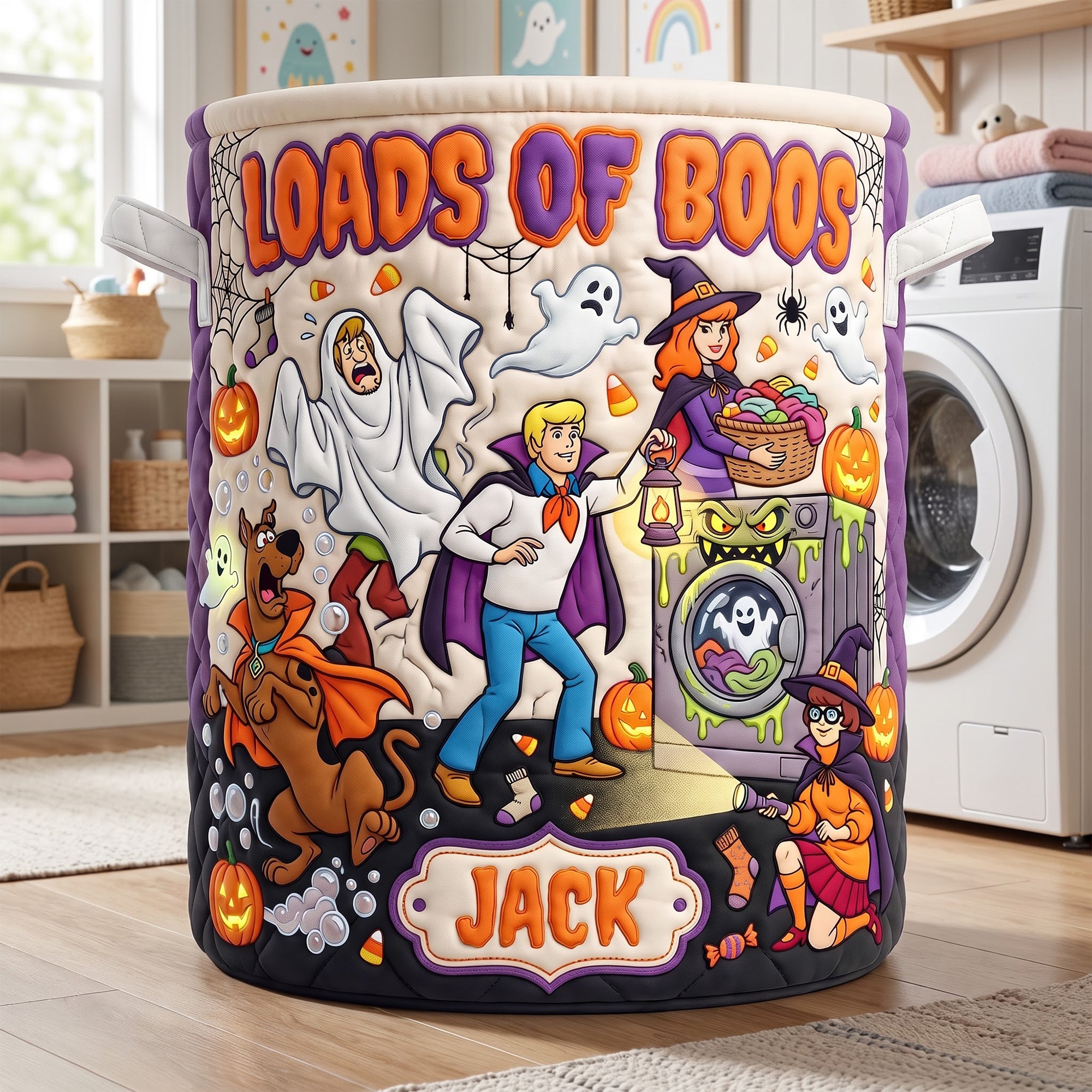 ‘Loads Of Boos’ – Fun Personalized Quilted Laundry Basket for Halloween