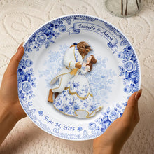 Load image into Gallery viewer, “A Fairytale Love Awaits” - Fairytale Love Story Round Plate - Personalized Gift for Couples Ceramic Round Plate PopCulturePrints
