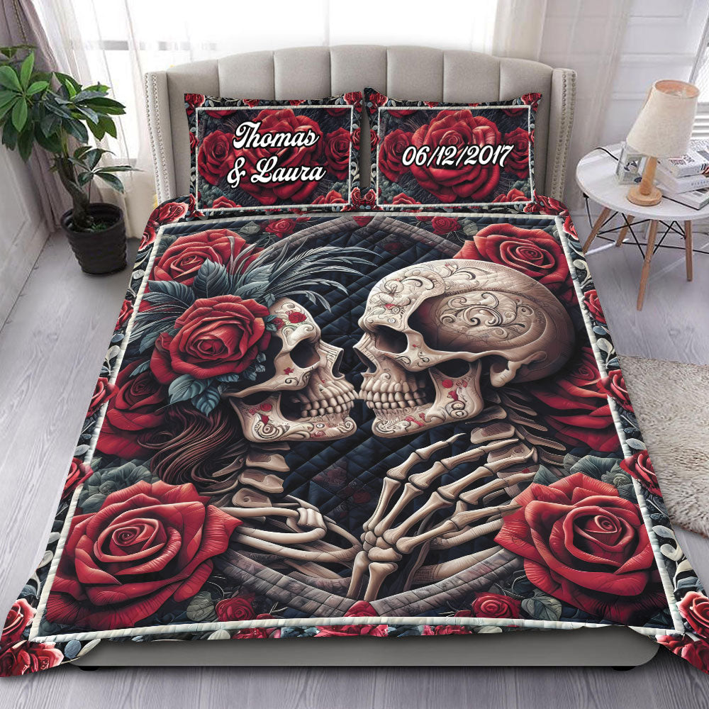 Personalized Skull Couple Quilt Bed Set - Unique Romantic Gift Blanket PopCulturePrints