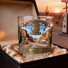 Load image into Gallery viewer, “Get Your Kicks on Route 66” - Personalized Centennial Drinking Glass - Custom Gift for Road Trip Lovers Glass PopCulturePrints
