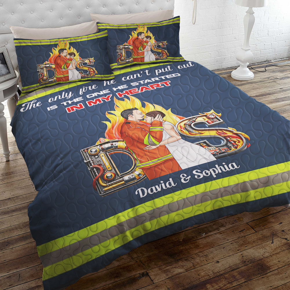 Custom Firefighter Lover Quilt for Couples - Personalized Bed Set | Valentine's Day Gifts Blanket PopCulturePrints