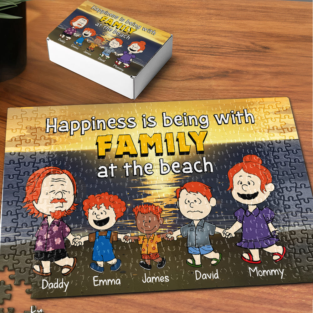 Personalized Family Beach Jigsaw Puzzle - Custom Names and Characters