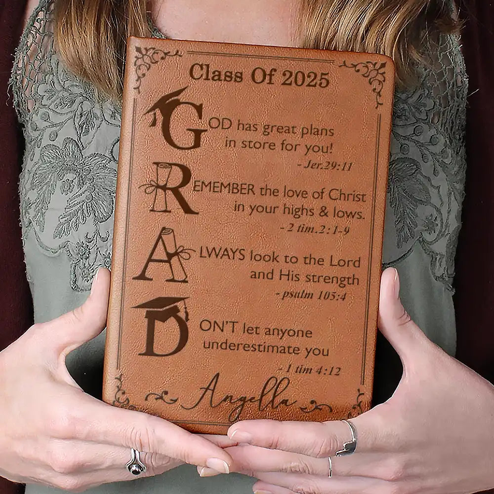 God Has Great Plans For You - Personalized Leather Journal - Perfect Graduation Gift for Students Leather Journal PopCulturePrints