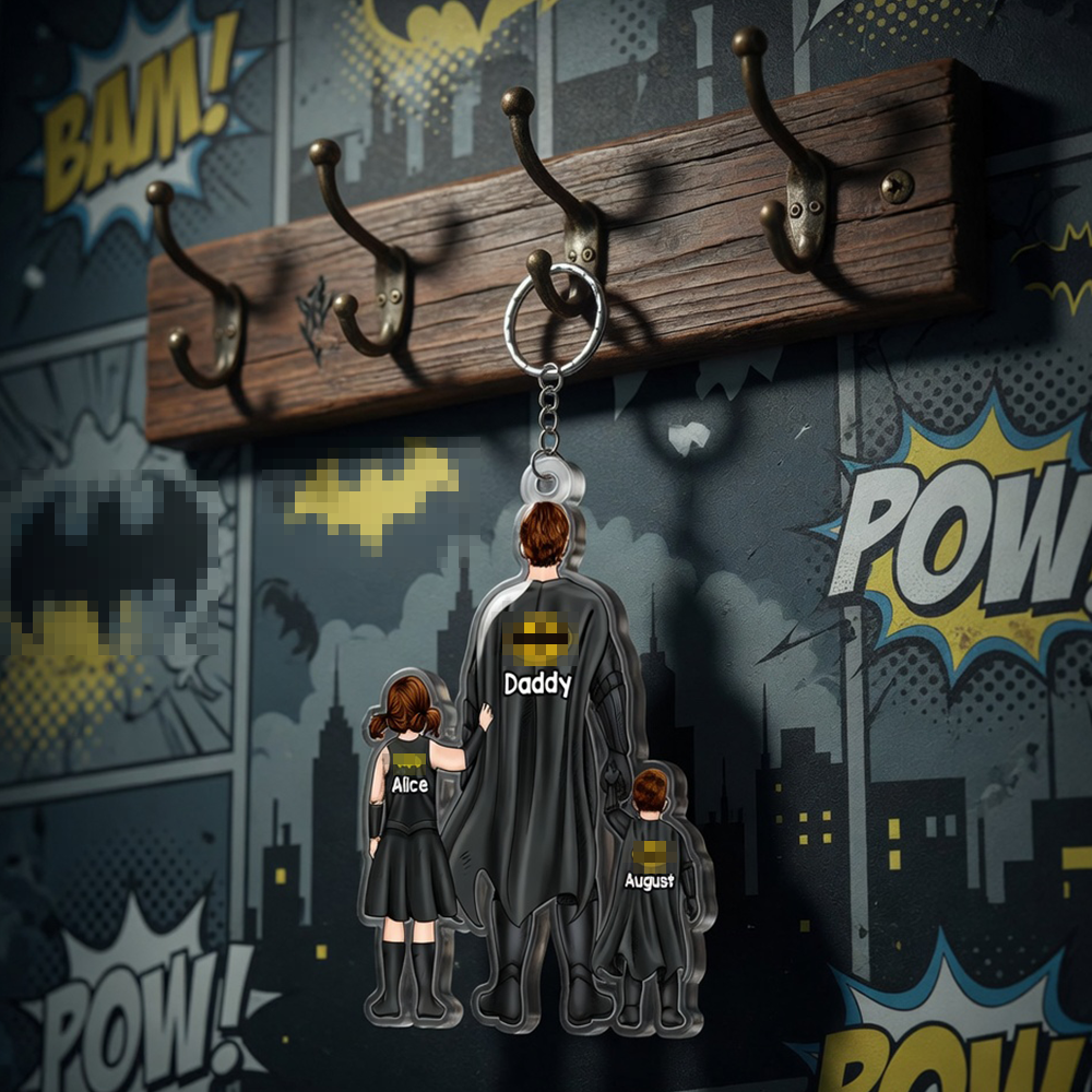 Power Dad and His Sidekicks - Personalized Keychain for Dad and Grandpa Keychains PopCulturePrints