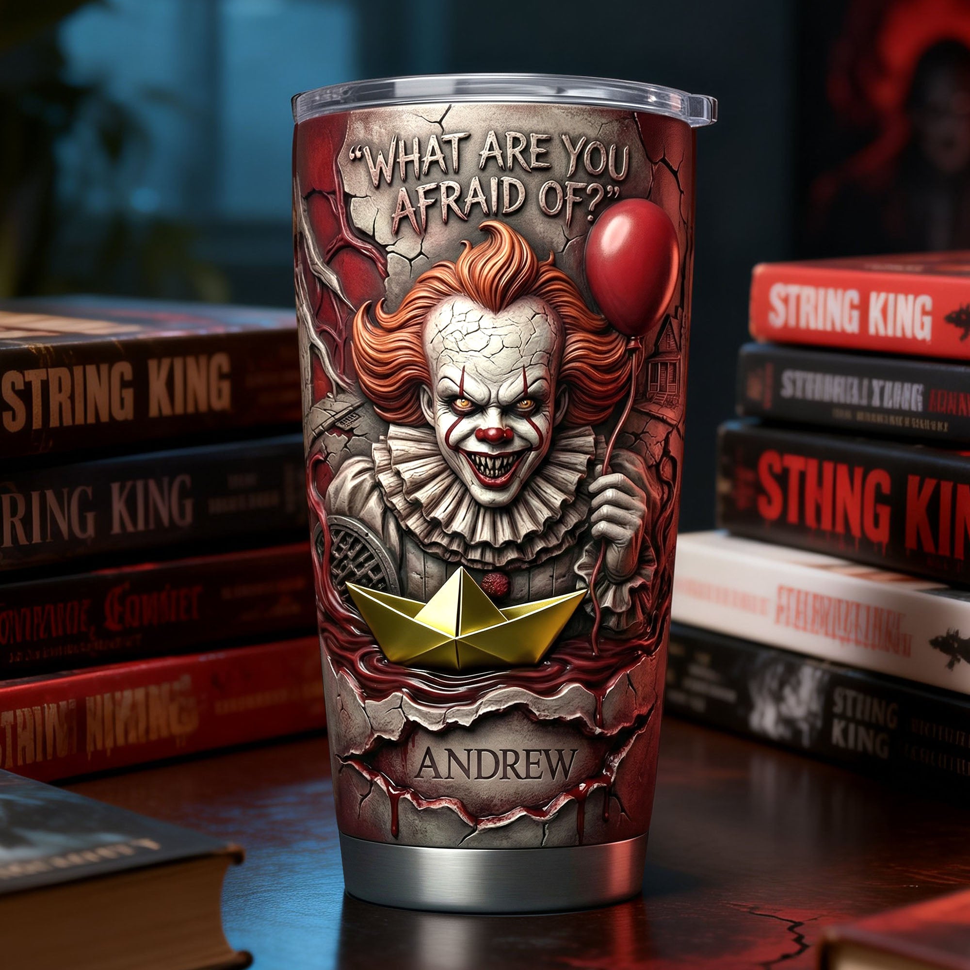 "What Are You Afraid Of?" - Creepy Clown Horror Tumbler - Personalized Gift for Horror Lovers