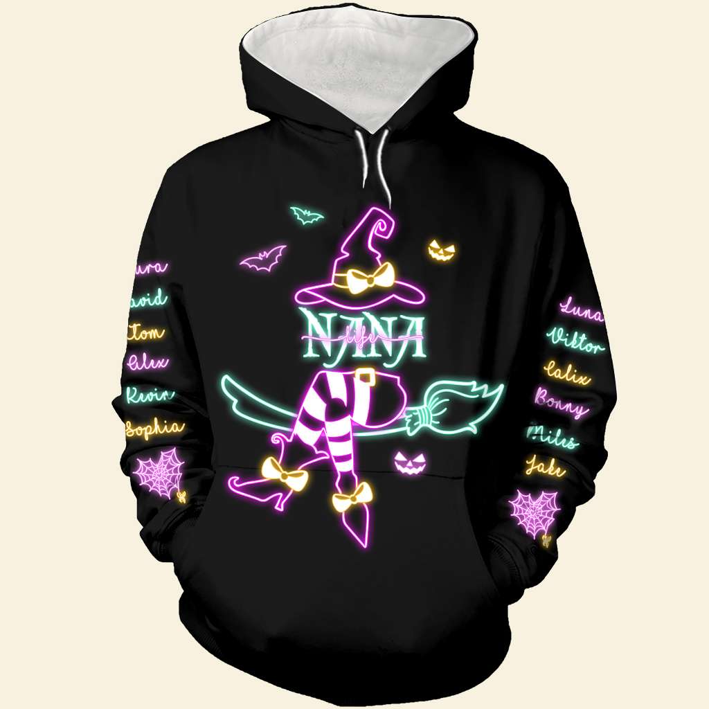 Personalized Halloween Grandma Hoodie - Custom Names Witch Design