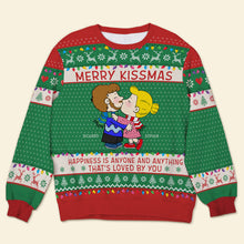 Load image into Gallery viewer, Custom Cartoon Couple Ugly Christmas Sweater - Merry Kissmas Edition
