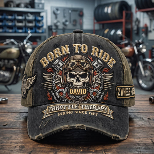 “Born to Ride” - Vintage Rider Skull Classic Cap - Personalized Gifts Caps PopCulturePrints