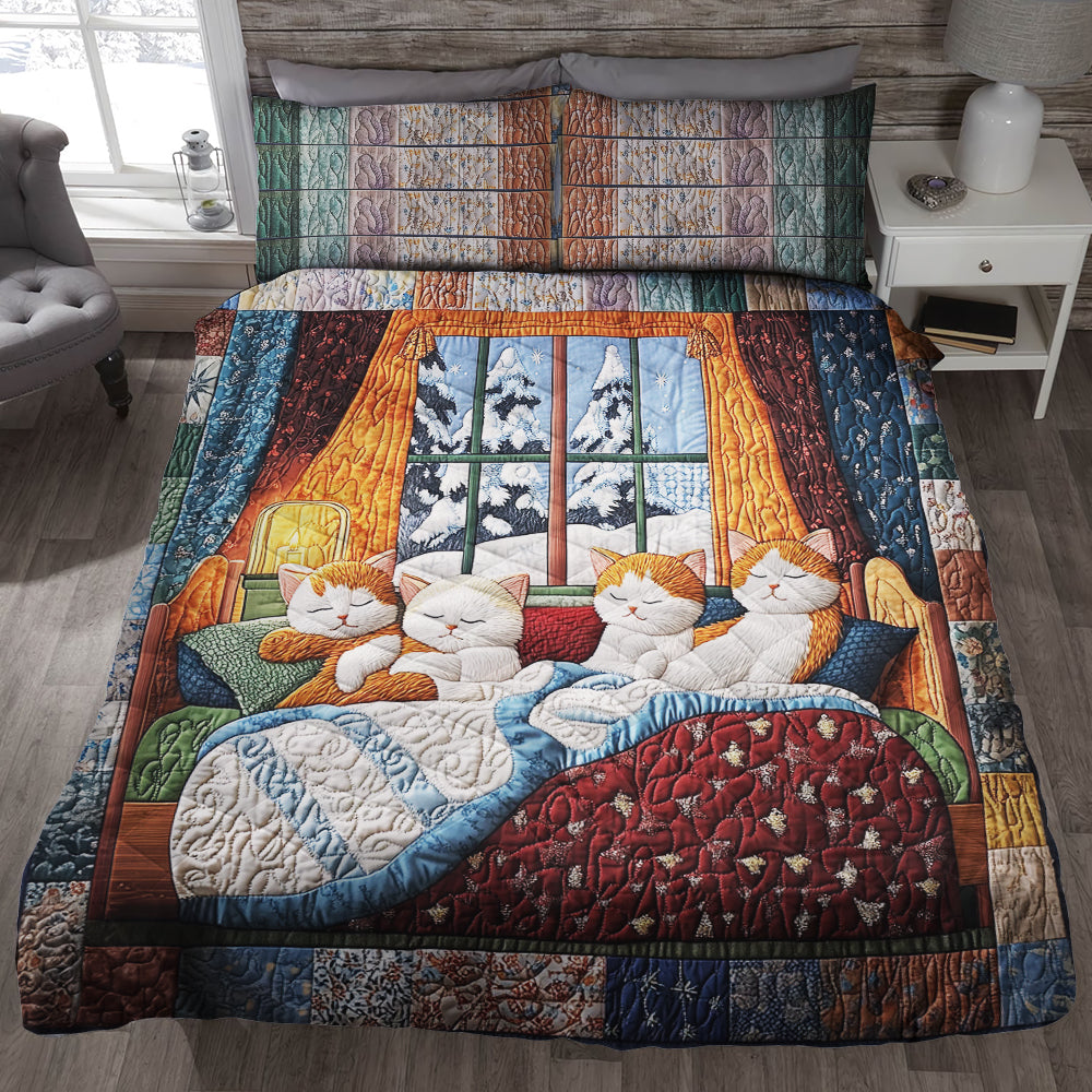 Cozy Cat Christmas Quilt Bed Set - Perfect Gift for Cat Lovers