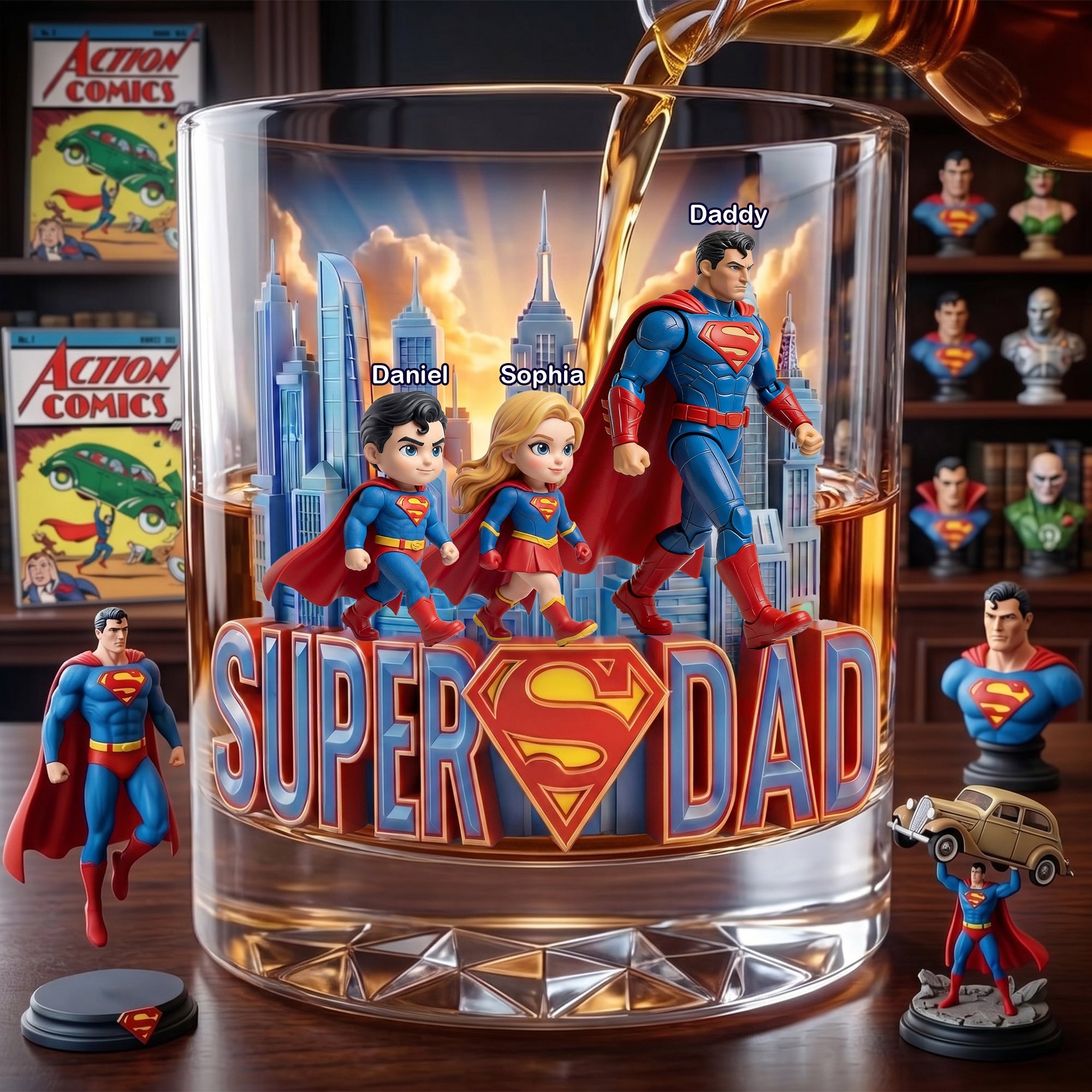 "Super Dad, The Ultimate Hero!" - Personalized Drinking Glass for Dads and Grandpas Glass PopCulturePrints