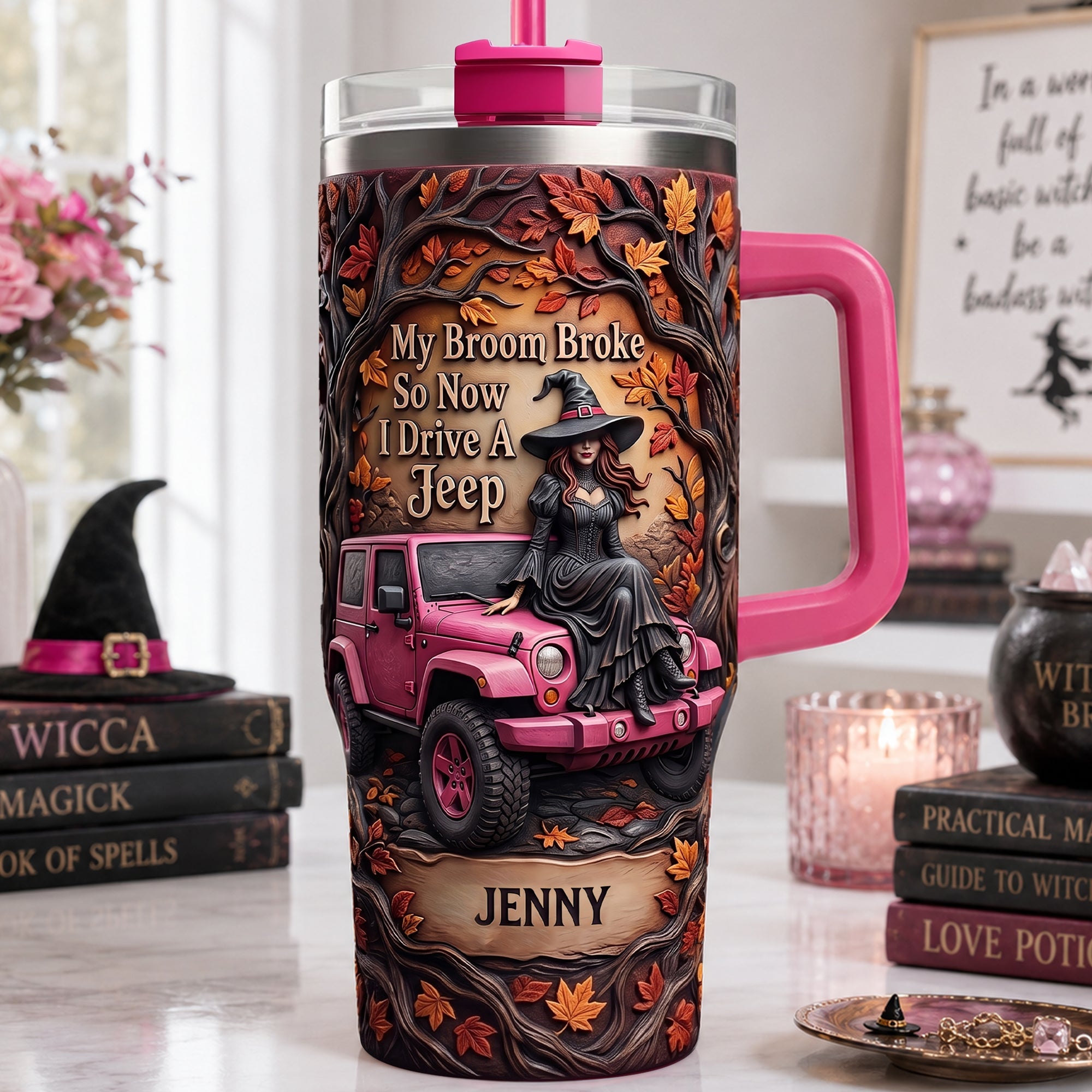 My Broom Broke, So Now I Drive A Jeep - Custom 40oz Tumbler with Handle for Off-road Lovers