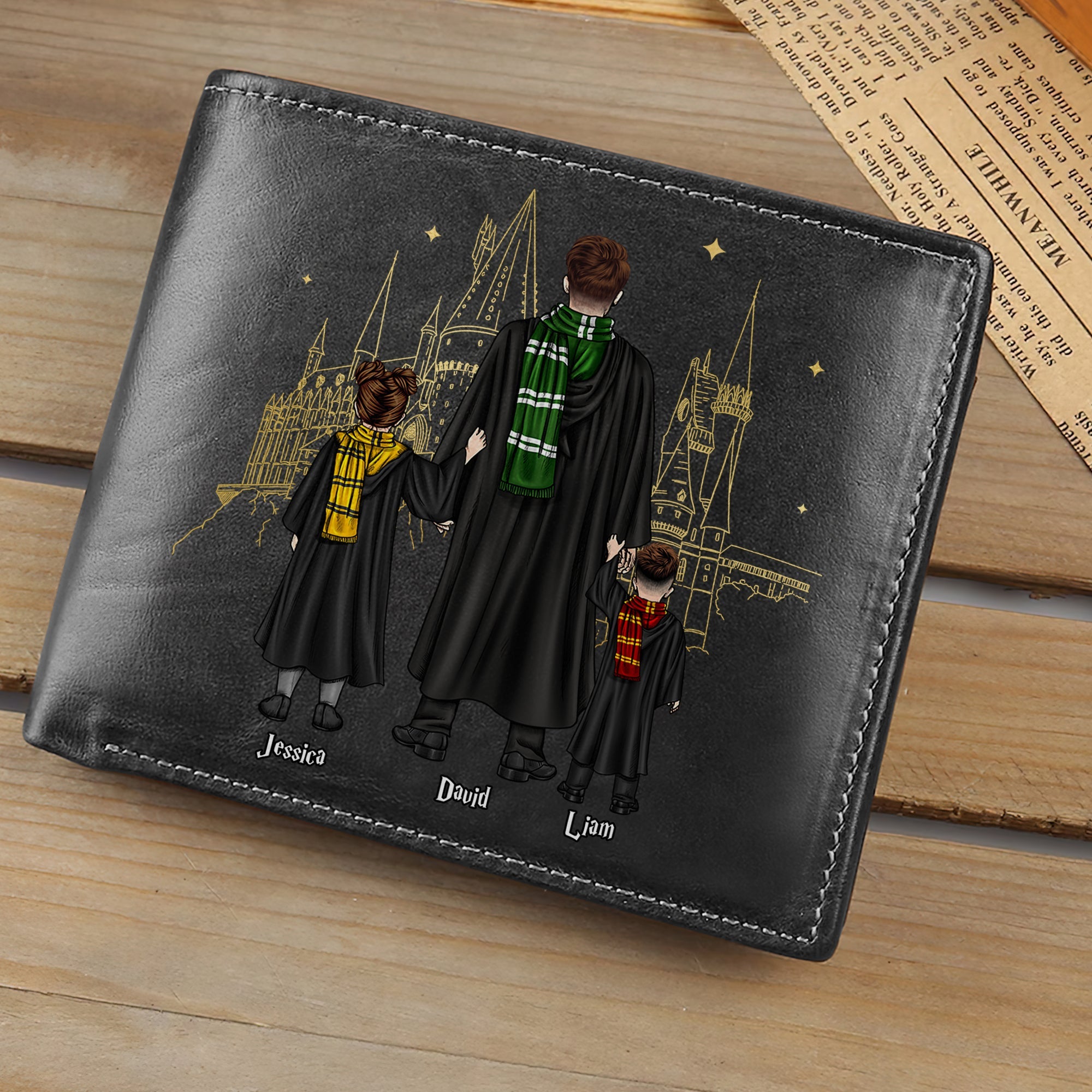 Personalized Family Wizard Wallet - Custom Name Magic Castle Design