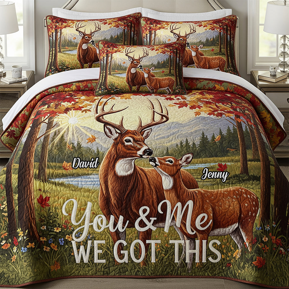 You & Me, We Got This - Personalized Deer Couple Quilt Bed Set Blanket PopCulturePrints