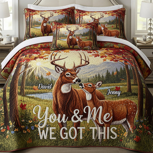 You & Me, We Got This - Personalized Deer Couple Quilt Bed Set Blanket PopCulturePrints