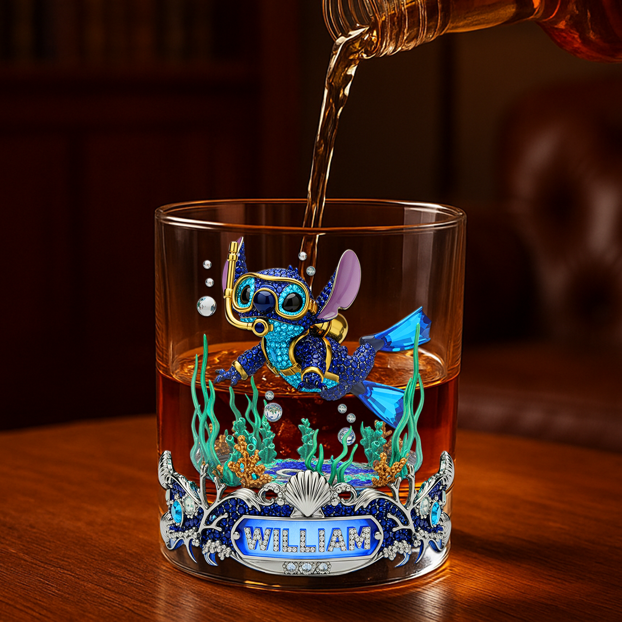 "Dive Into Fun!" - Personalized Scuba Diving Alien Drinking Glass - Unique Gift for Scuba Divers and Ocean Lovers Whiskey Glass PopCulturePrints