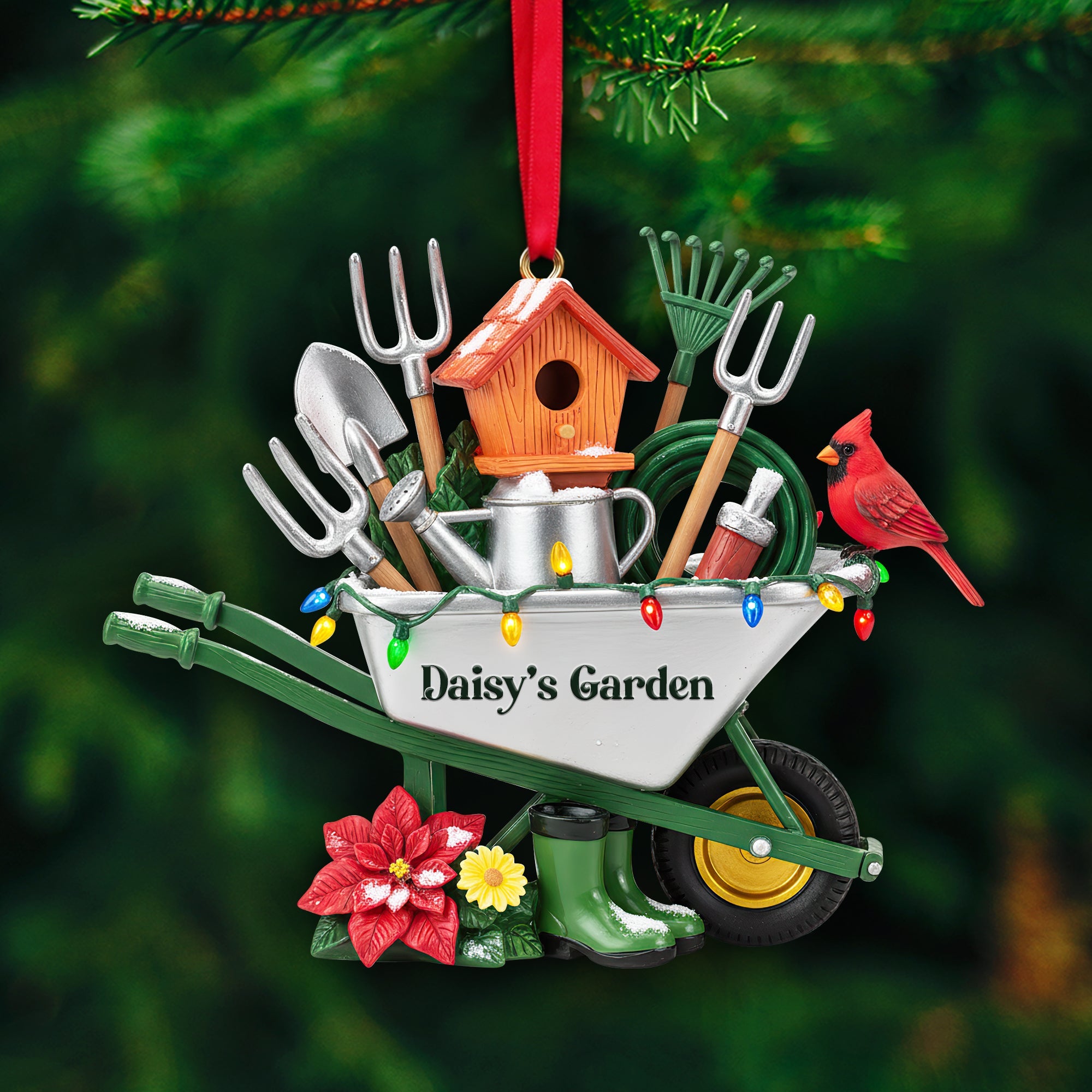 "Gardening Brings Joy" - Personalized Gardener's Tool Caddy Ornament - Custom Gift for Gardeners, Nature Lovers, and Christmas Enthusiasts Ornament PopCulturePrints