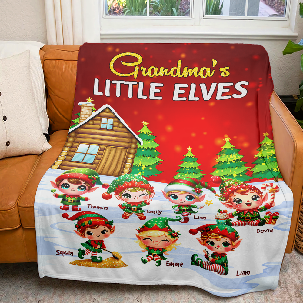 Grandma's Little Elves Personalized Christmas Blanket Blanket PopCulturePrints
