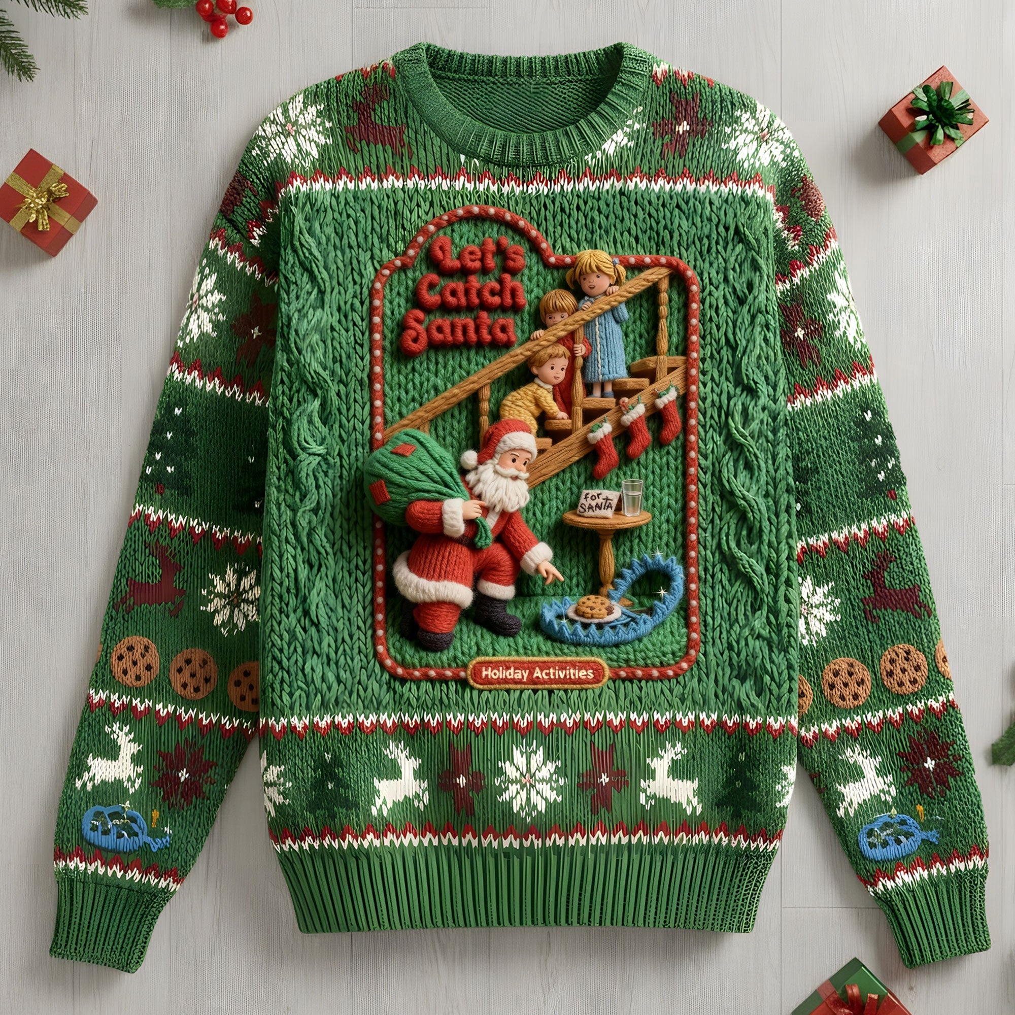 Let's Catch Santa - Fun & Quirky Ugly Sweater, Personalized Gifts for Holiday Cheer AOP Products PopCulturePrints