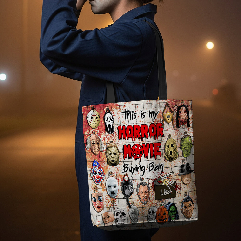 Embrace the Fright: Personalized Horror Mask Tote Bag - Perfect Gift for Movie Fans & Halloween Lovers Tote Bags PopCulturePrints