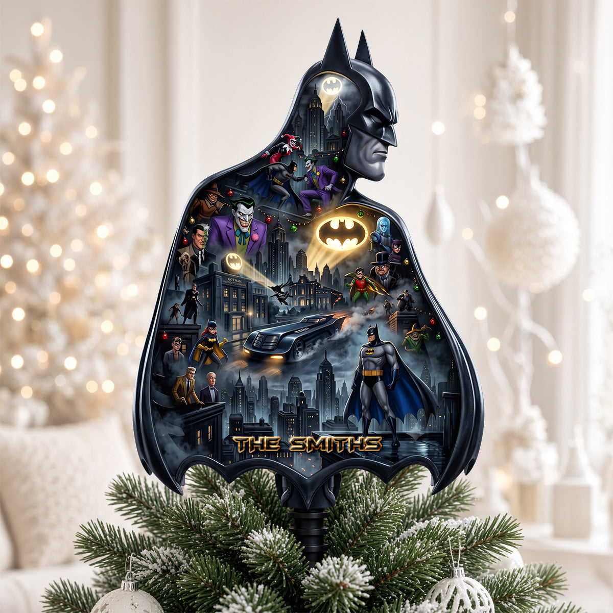 Embrace the Dark Knight - Gothic Cityscape Acrylic Christmas Tree Topper - Personalized Gift Ornament PopCulturePrints