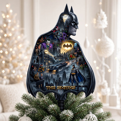 Embrace the Dark Knight - Gothic Cityscape Acrylic Christmas Tree Topper - Personalized Gift Ornament PopCulturePrints