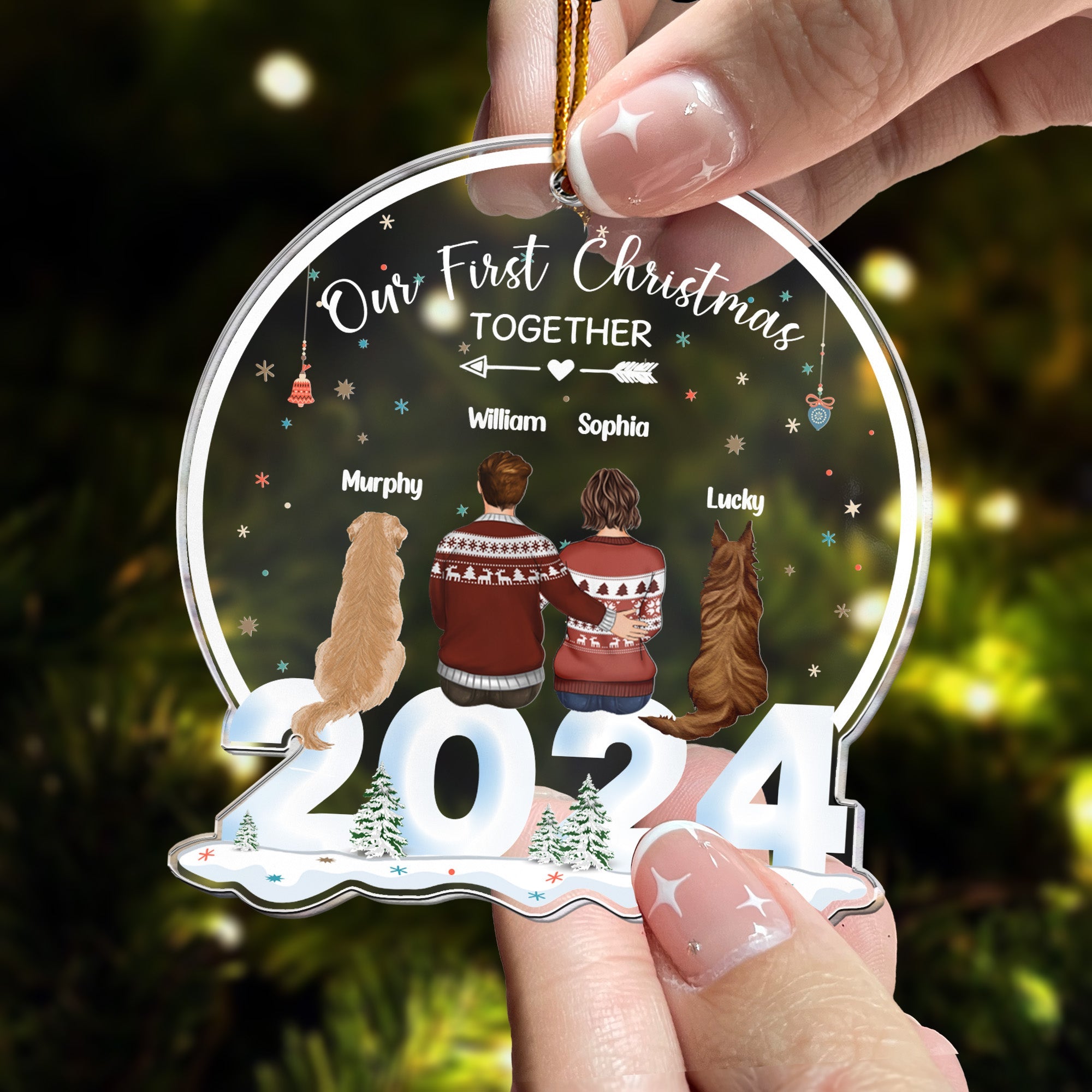 Personalized Our First Christmas Together Acrylic Ornament with Dogs - 2024 Custom Shaped Acrylic Ornament PopCulturePrints