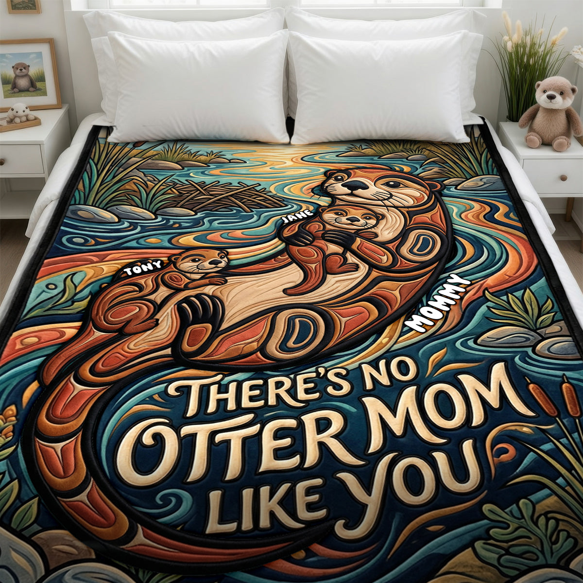 There's No Otter Mom Like You - Personalized Sweet Otter Mom Blanket Blanket PopCulturePrints