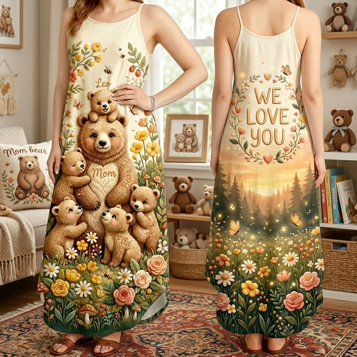 “We Love You, Mama Bear!” - Personalized Mama Bear Maxi Dress - Gift for Mom and Grandma Dress PopCulturePrints